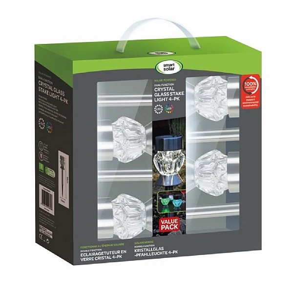 Smart Solar Crystal Glass Solar Stake Light - 4 Pack - Image 7