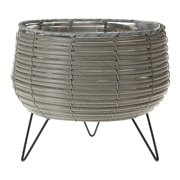 KOOPMAN Light Grey Basket Planter With Legs 23cm
